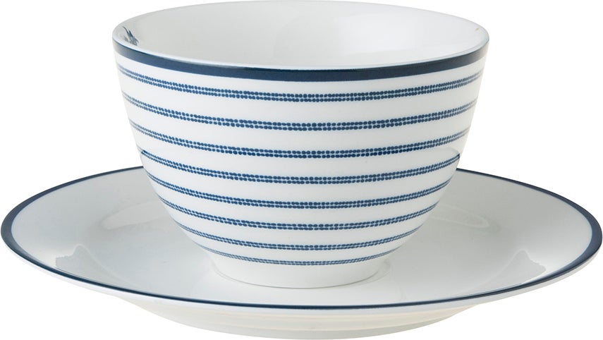 Laura Ashley kop en schotel Candy Stripe blauw 0,26 L