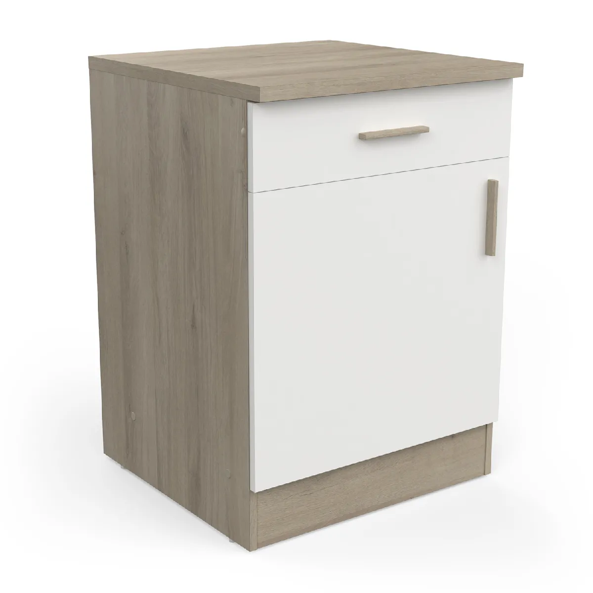 pegane Meuble bas cuisine 1 porte 1 tiroir - Chêne