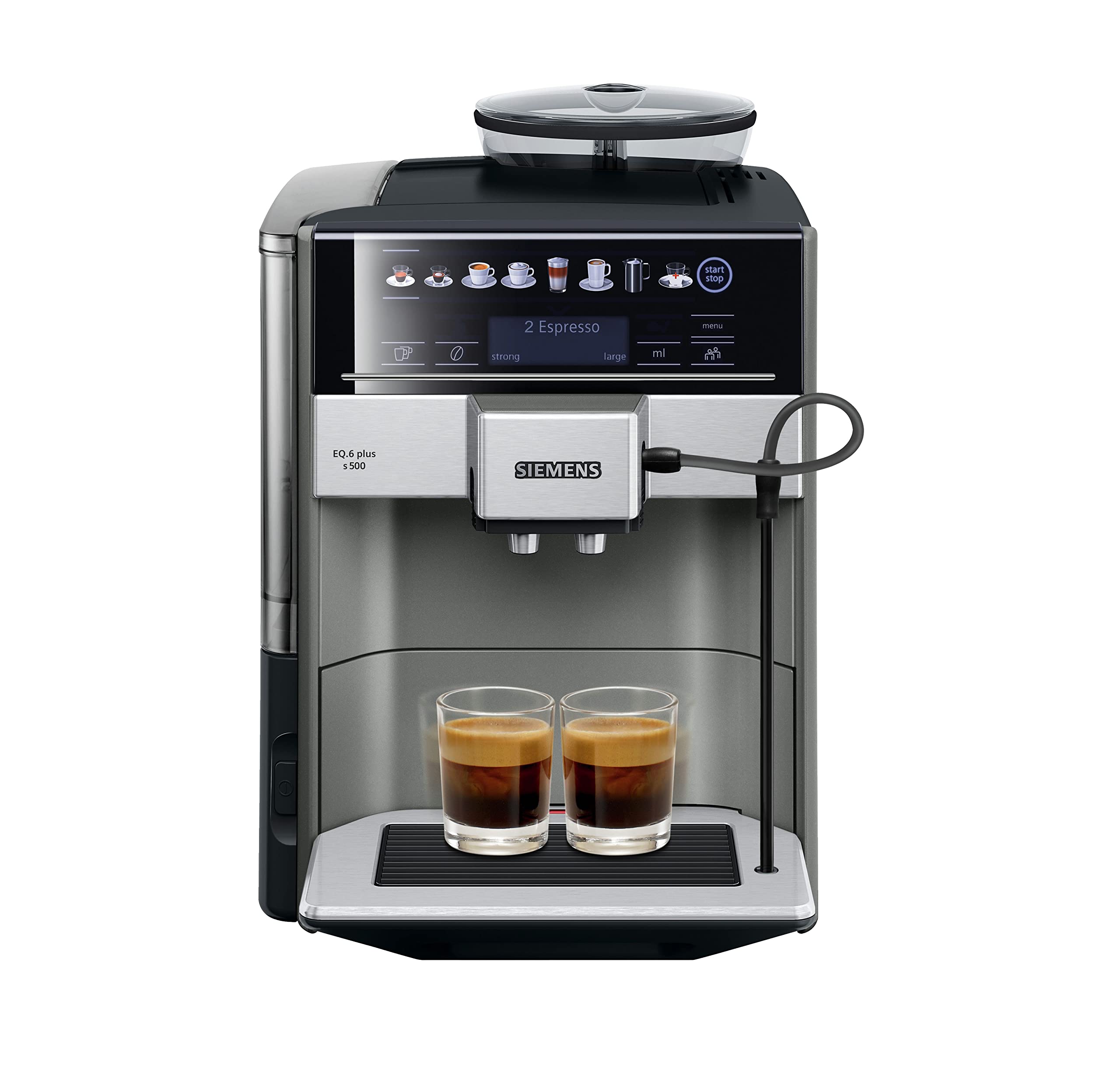 Siemens Set, machine à café tout automatique, EQ6 plus s500, aromaDouble Shot, système autoMilk Clean, gris/noir TE655203RW + BRITA Intenza filtre à e
