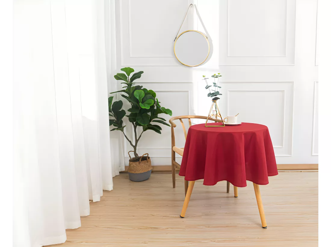Nappe anti tache unie rouge ronde 160 cm
