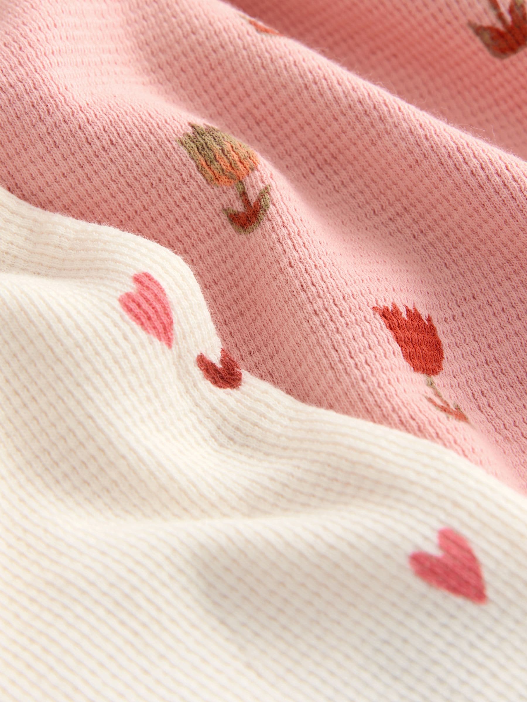 Ecru/Roze Harten - Set van 2 wafelpyjama's (9mnd-12jr)
