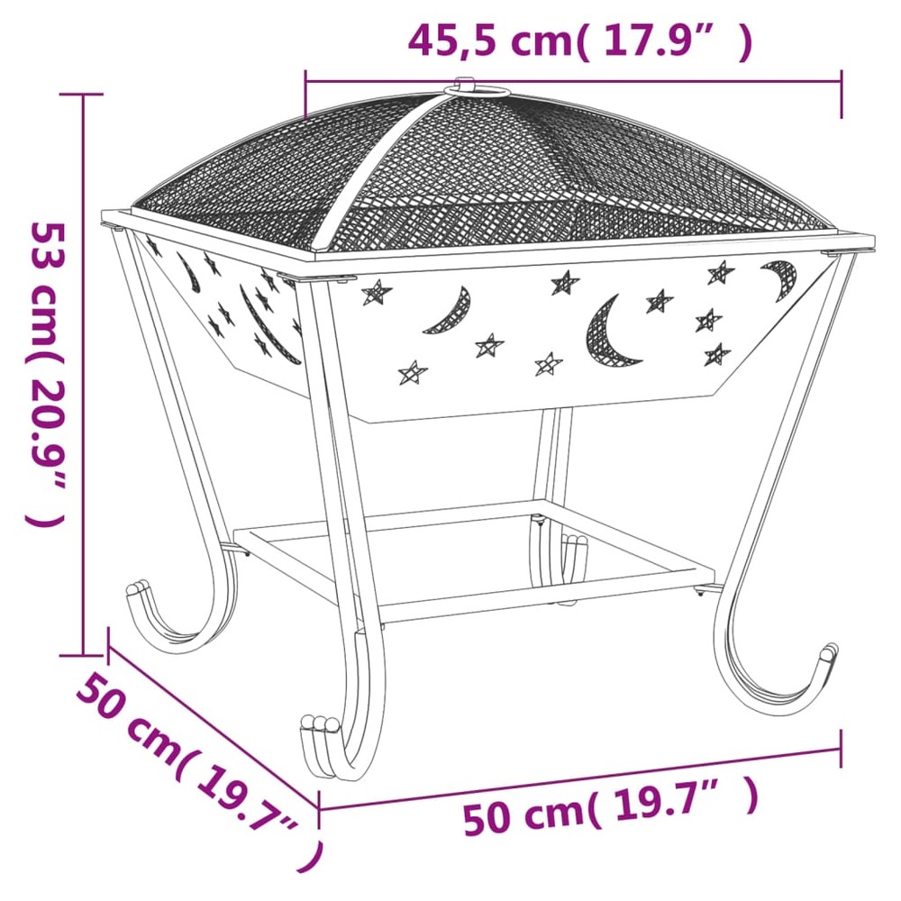 Foyer avec tisonnier 50 cm xxl acier