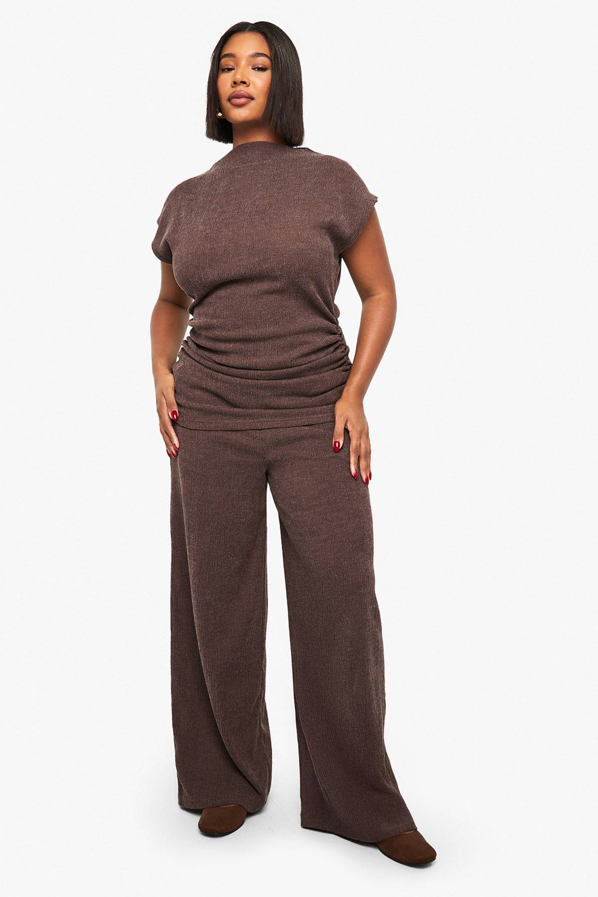 boohoo Pantalon Large Texturé Grande Taille