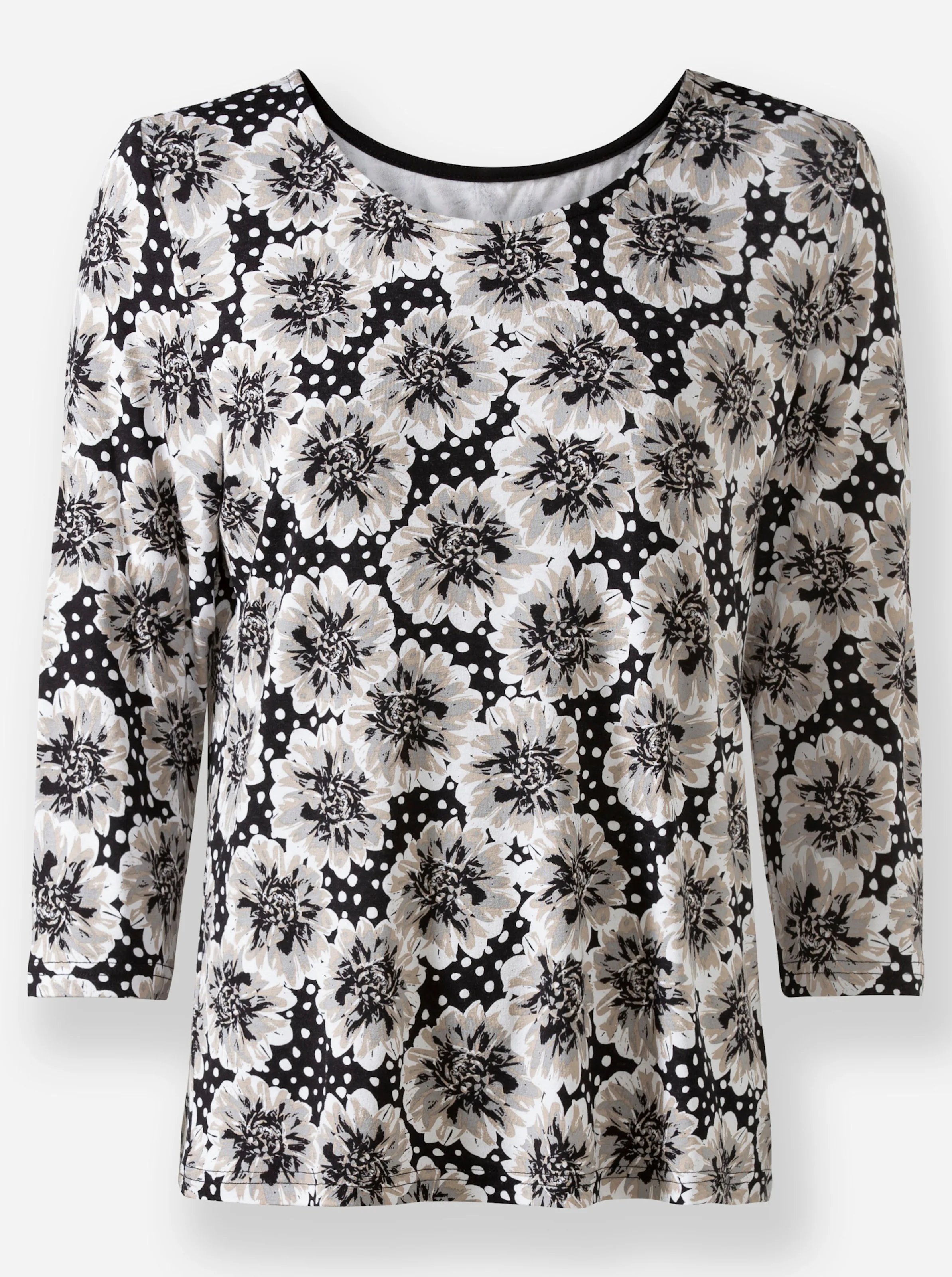 Shirt in schwarz-sesam-bedruckt