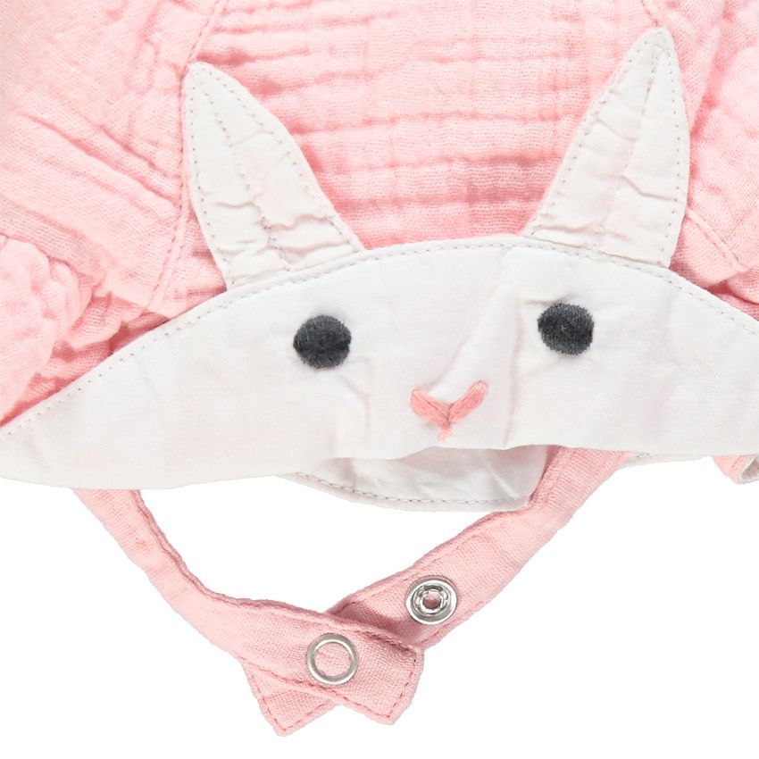 Charlotte en gaze de coton avec lapin en relief sur le devant - Rose