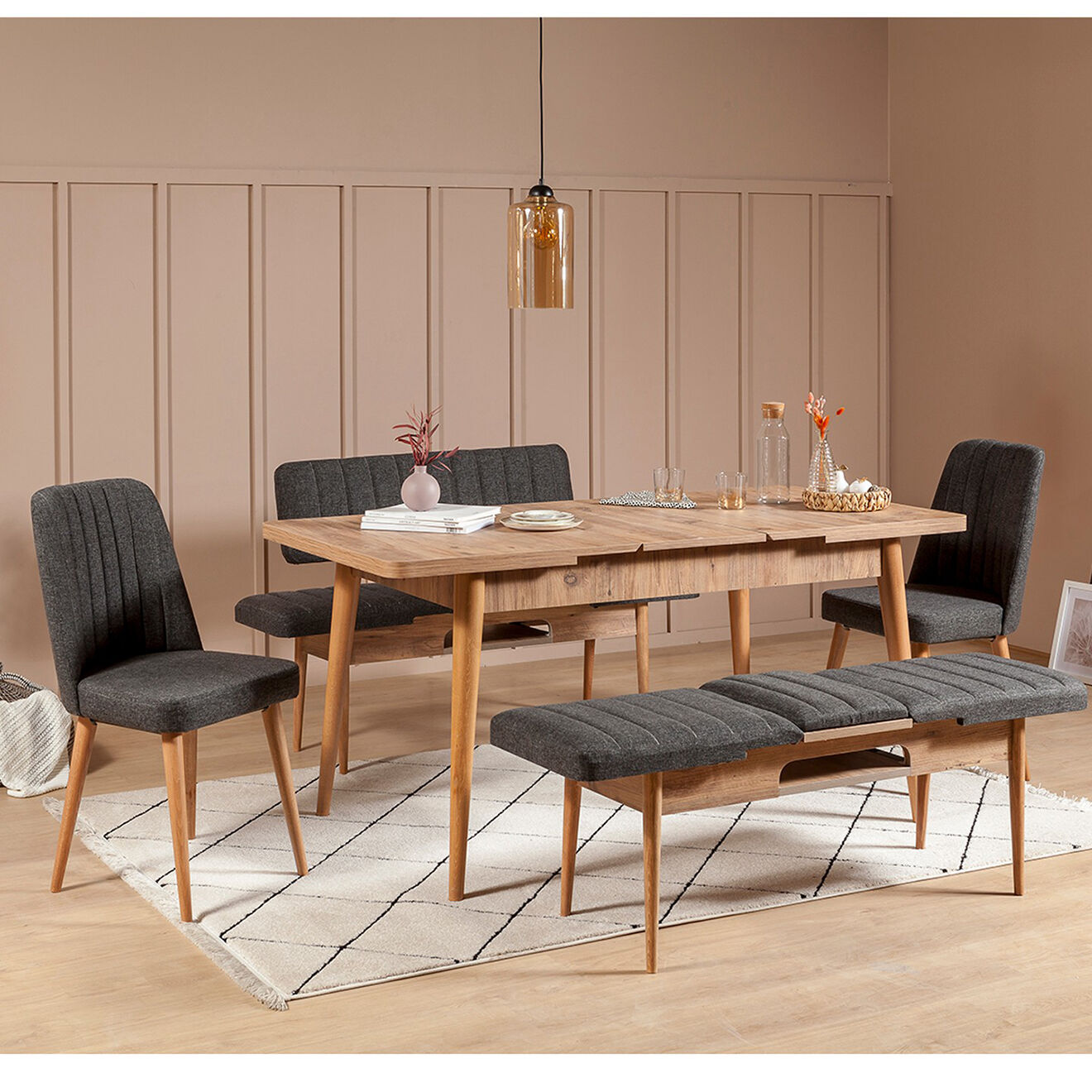 Wooden Art Ensemble à Diner Vina 1053 pin anthracite - 6 pièces