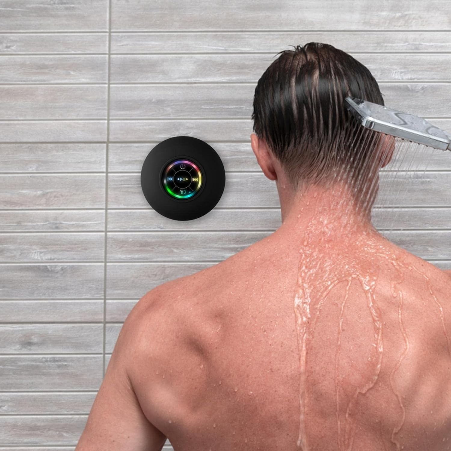 Portabler Mini Bluetooth Dusch Lautsprecher mit Saugnapf Halterung Wasserfest für das Badezimmer (IPX4) - Schwarz