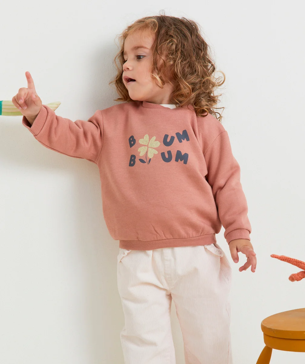 SWEAT BÉBÉ FILLE EN FIBRES RECYCLÉES ROSE ET MESSAGE