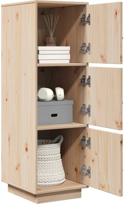 vidaXL Hoge Kast - Massief Grenenhout - 3 Vakken - 34x40x108,5 cm