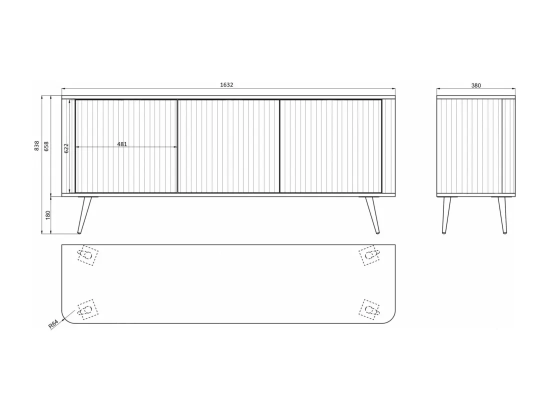 Buffet 3 portes - 163 cm - noir - OVARLO