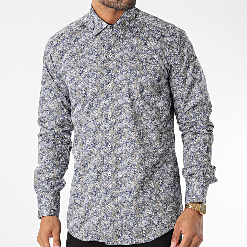 Chemise Manches Longues Floral M6601 Bleu Marine