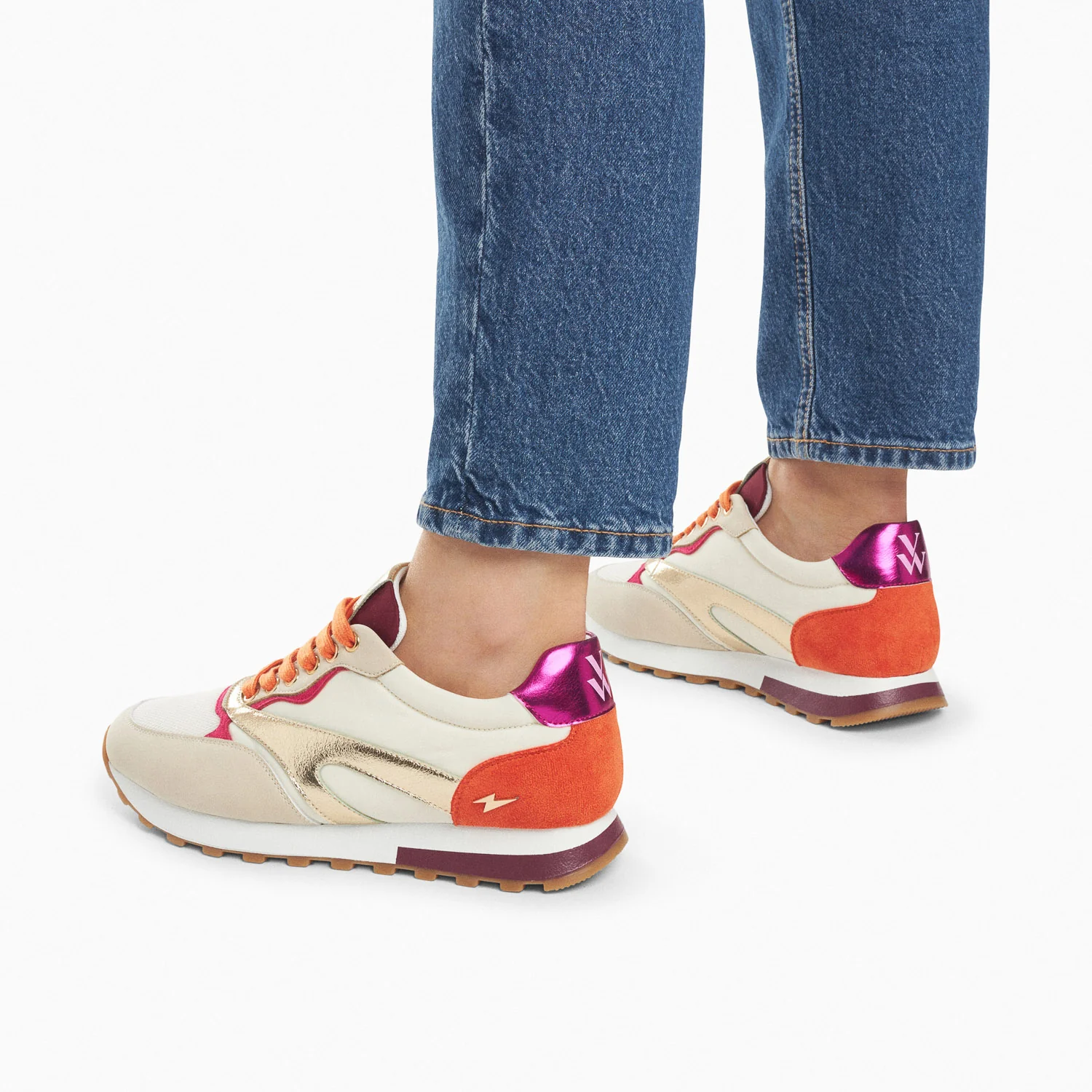 Sneakers-Baskets Jade or et orange à semelle running