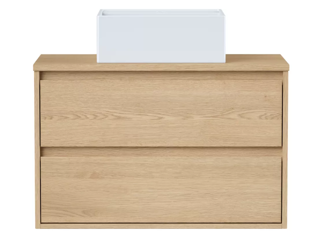 Meuble de salle de bain suspendu avec vasque à poser - Placage chêne - 80 cm - MILIPAM
