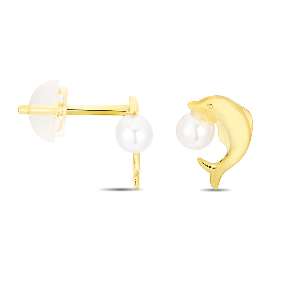 Boucles D'oreilles Puces Eleanor Dauphin Or Jaune Perle De Culture