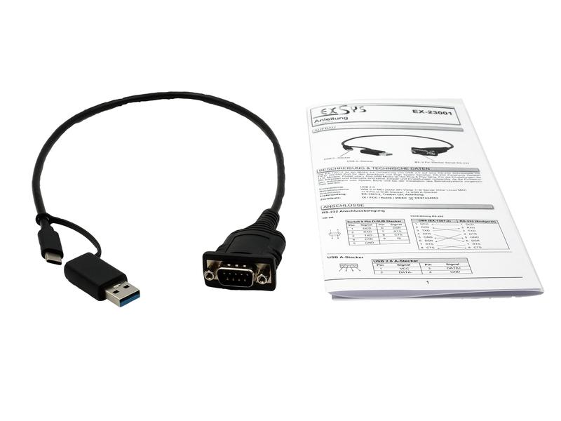 Exsys Schnittstellenkonverter EX-23001 2-Port USB-zu-Serial-Adapterkabel (9 Pin RS-232, 0.5 m)