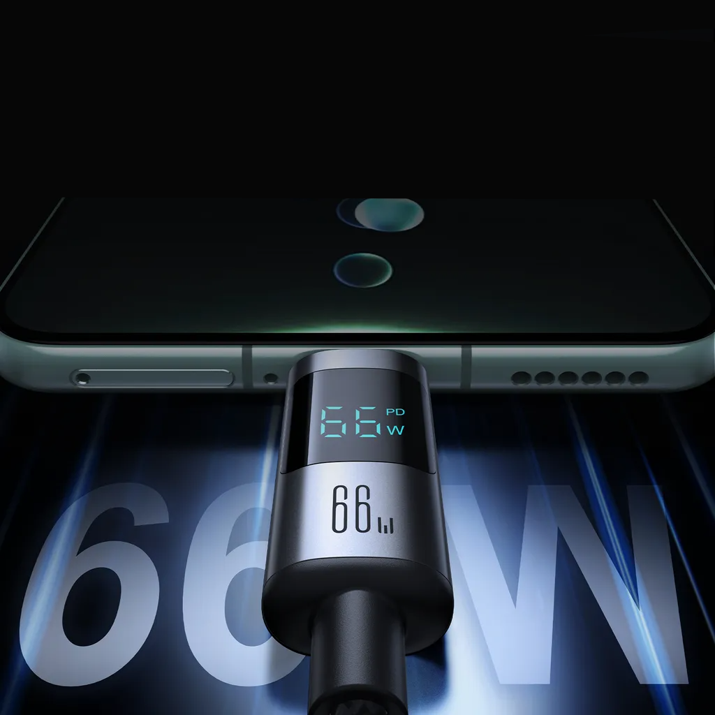 (1.2m) 100W USB C auf USB C Nylon Ladekabel Fast Charging PD Datenkabel mit Spannungs Anzeige - Schwarz