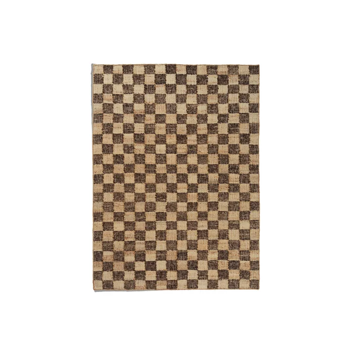 Ferm Living - Check Woll-Jute Teppich, 140 x 200 cm, coffee / natural