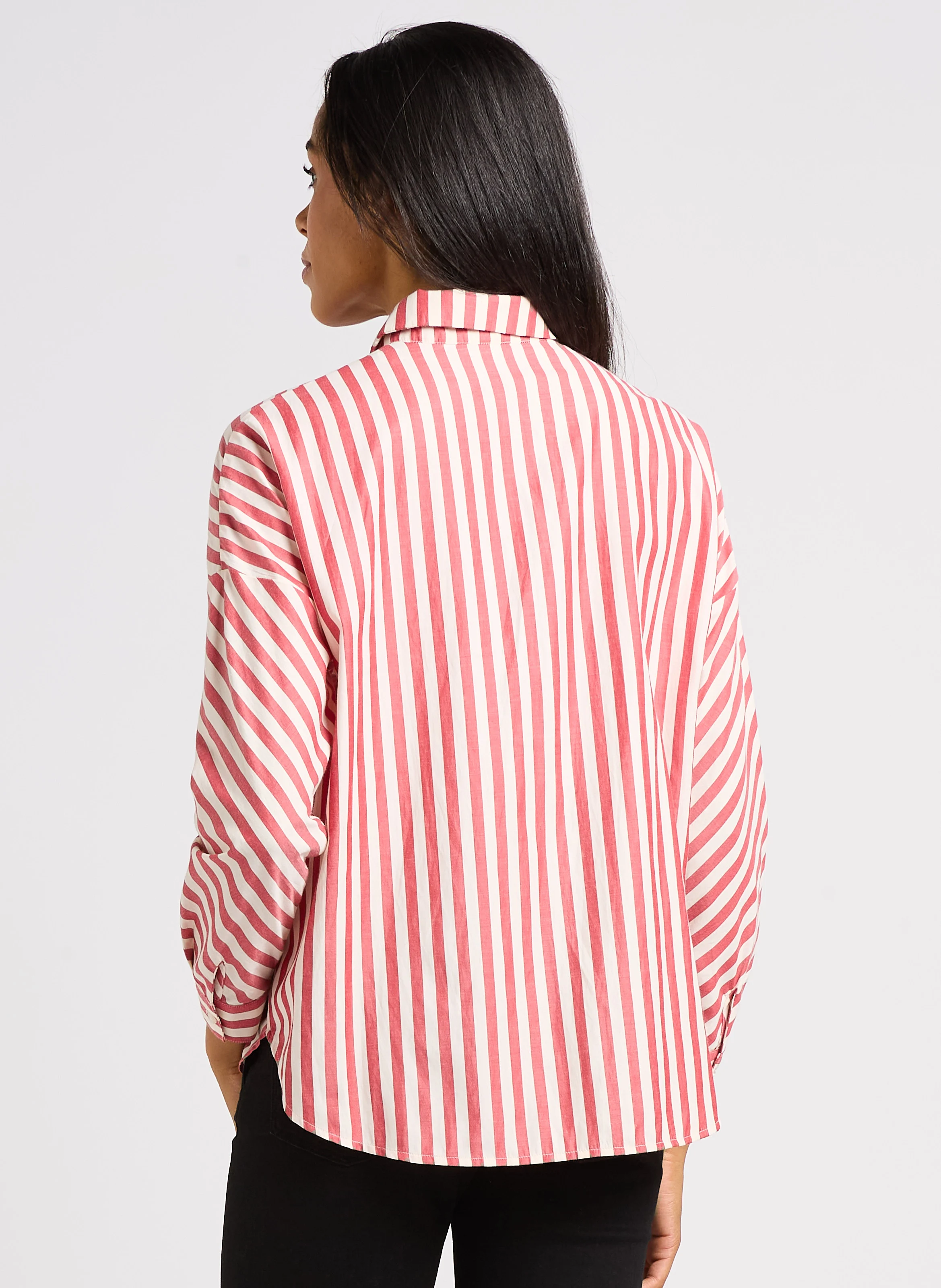 Chemise droite col classique rayée | Rouge