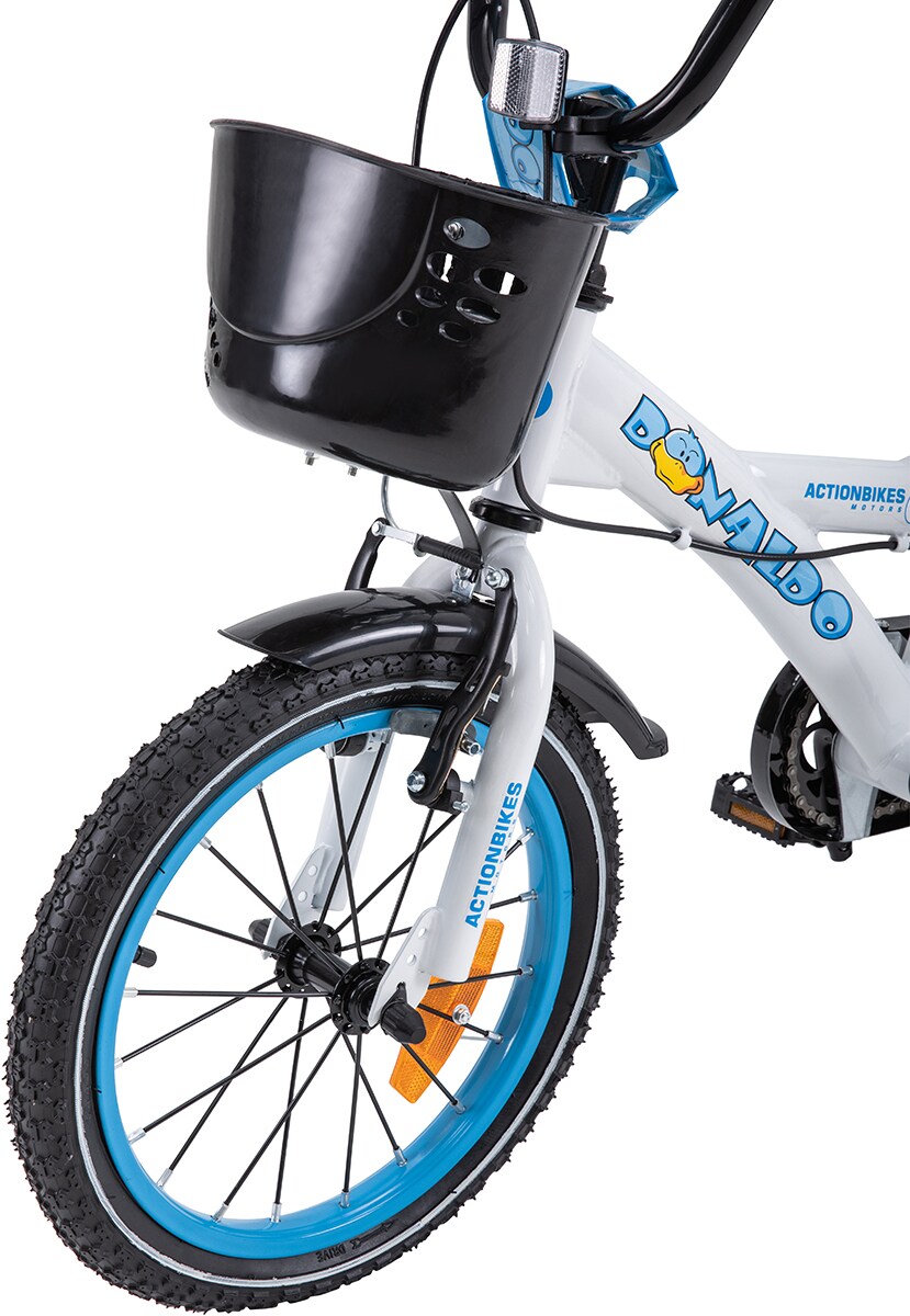 Actionbikes Kinderfahrrad Donaldo 16 Zoll, V-Brake-Bremsen, höhenverstellbar, Stützräder, Korb