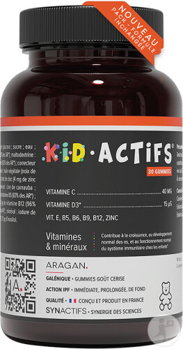 Aragan Synactifs Kidactifs Vitamines Et Minéraux Vitalité Enfant Goût Cerise 30 Gummies