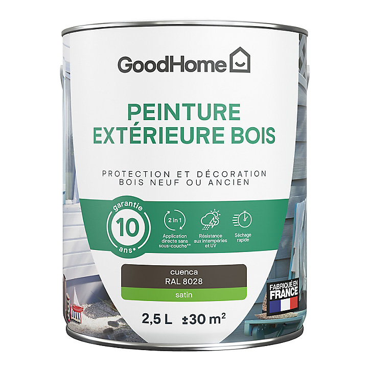 Peinture extérieure bois GoodHome Cuenca marron satin 2.5L