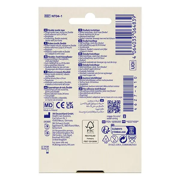 Curativo têxtil macio Nexcare™ 4,2 m x 12,5 mm - Pacote com 1 rolo