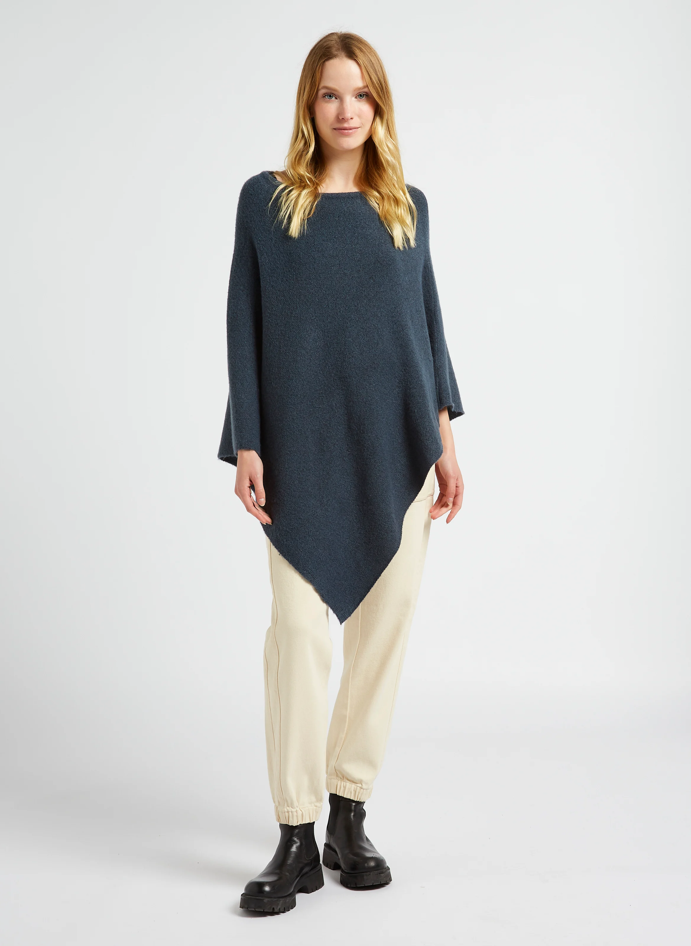 ALAMO - Poncho col rond asymétrique| Bleu