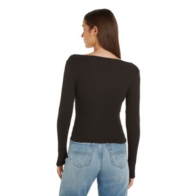 Sweatshirt femme Slim Button Rib C-Neck TOMMY HILFIGER