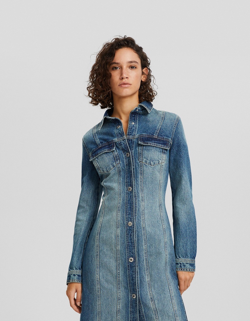 Vestido longo de jeans com botões