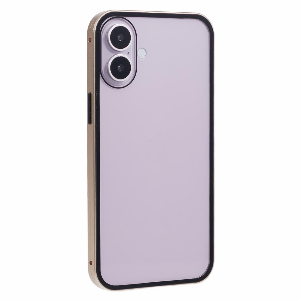 iPhone 16 Magnetische Alu Schutzhülle mit Panzer Glas Backcover   Displayschutz (Magnet-Technologie) - Gold