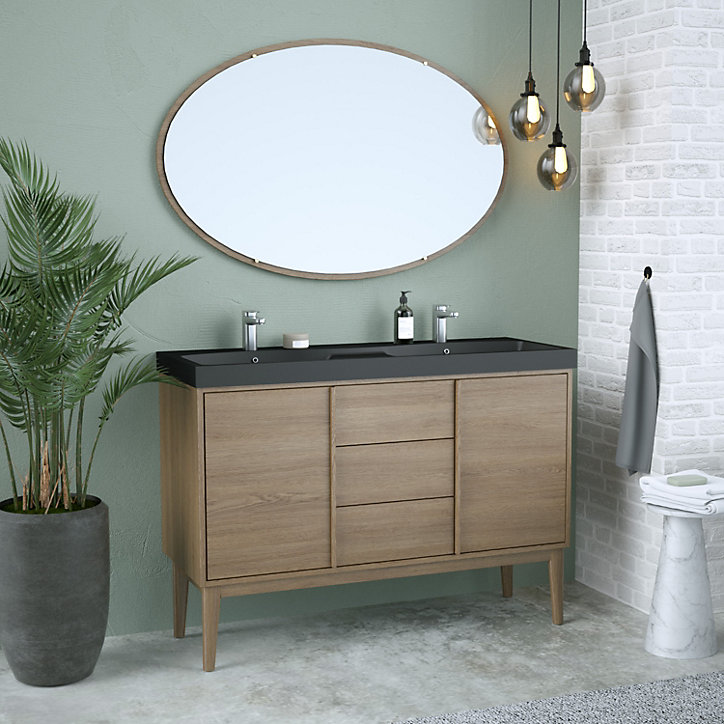 Ensemble meuble sous vasque placage bois Kabayan + plan vasque résine noir Mila l.120 cm