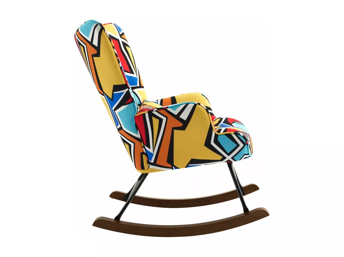 Fauteuil à bascule en velours avec base métallique et détails en bois pour un oasis de chambre paisible