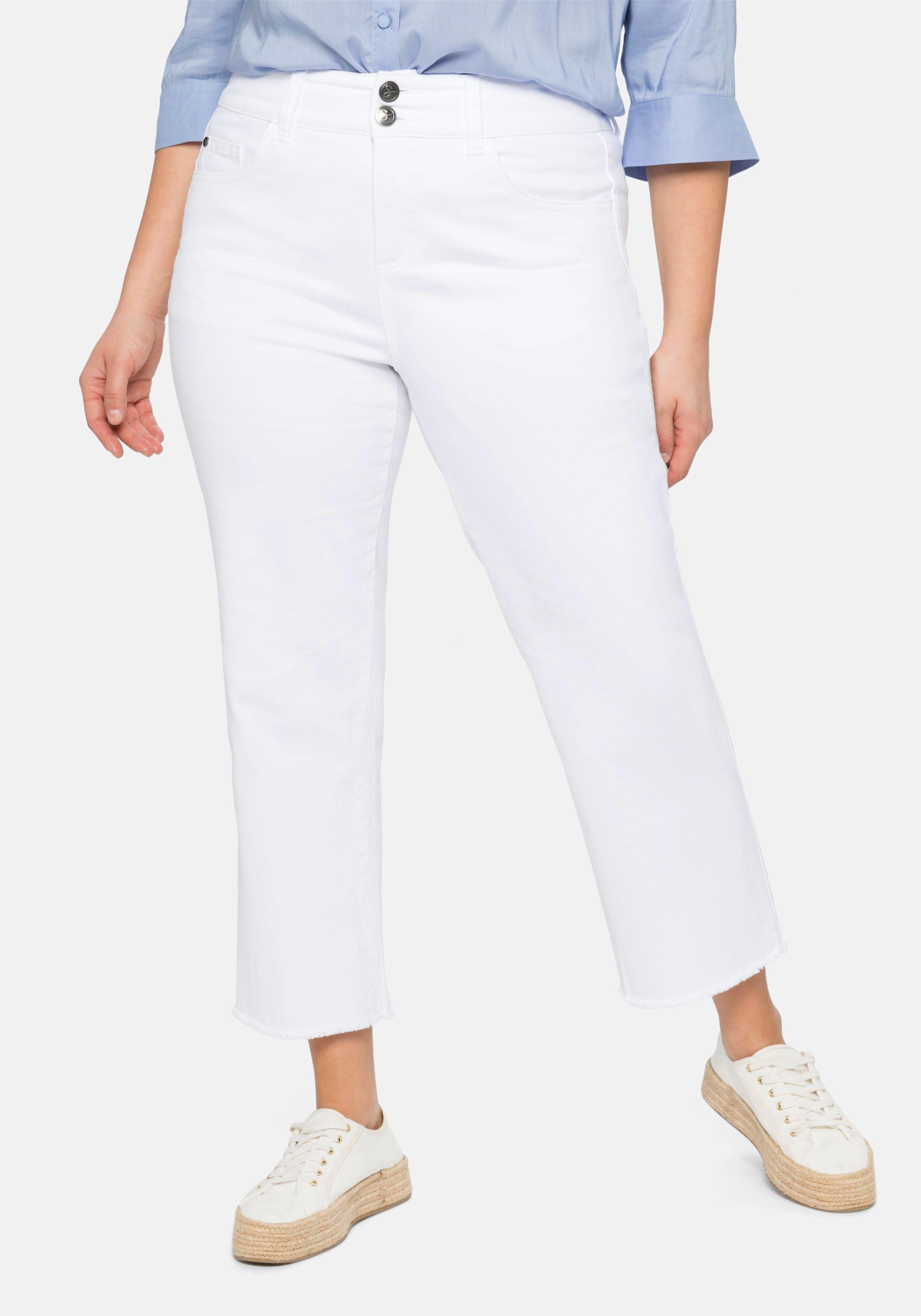 High-Waist-Jeans in Ankle-Länge, mit offenem Saum