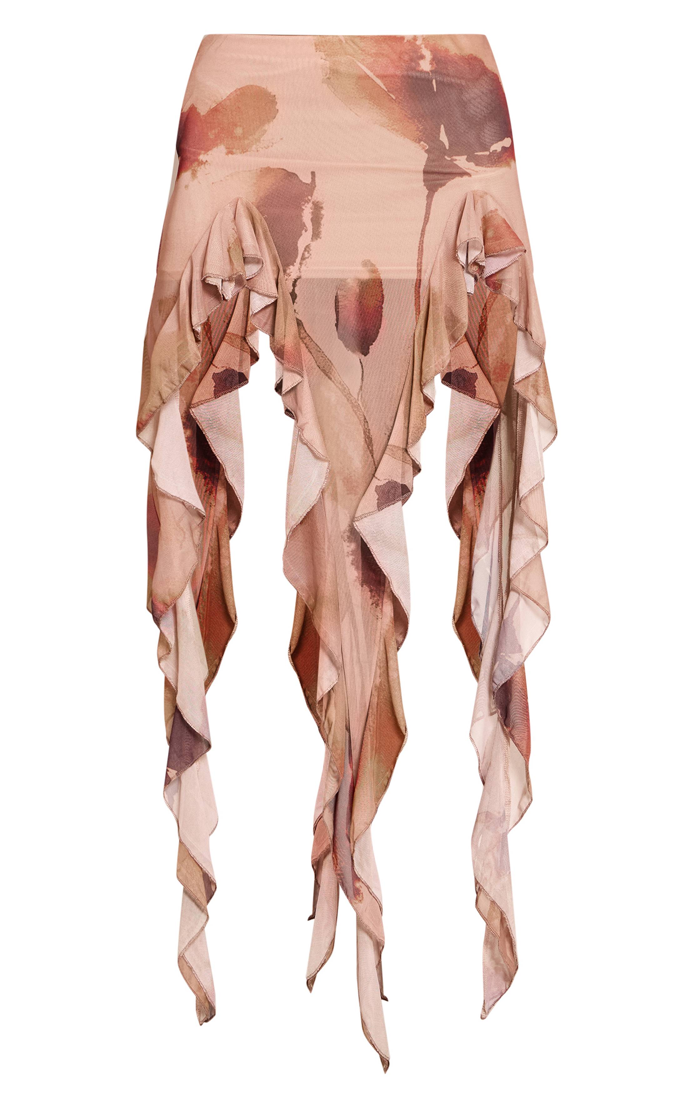 Nude Jupe Midi À Imprimé Floral Avec Ourlet À Volants