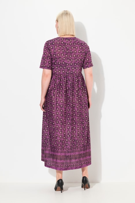 Jerseykleid, A-Linie, florales Muster, Tunika-Ausschnitt