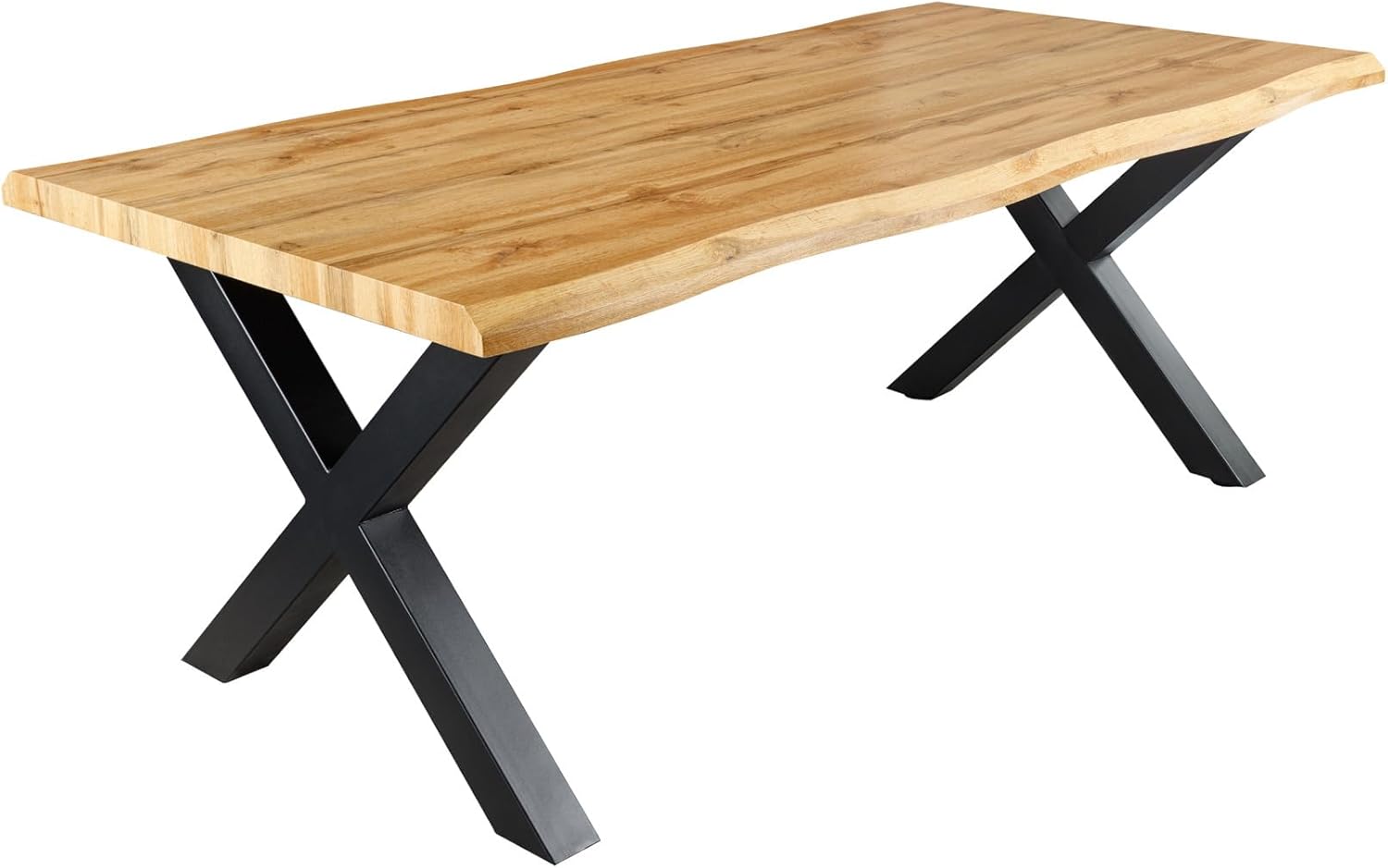 Riess Ambiente Industrial Esstisch WILD - 200cm - braun - Wildeiche-Design Baumkante schwarz X-Gestell