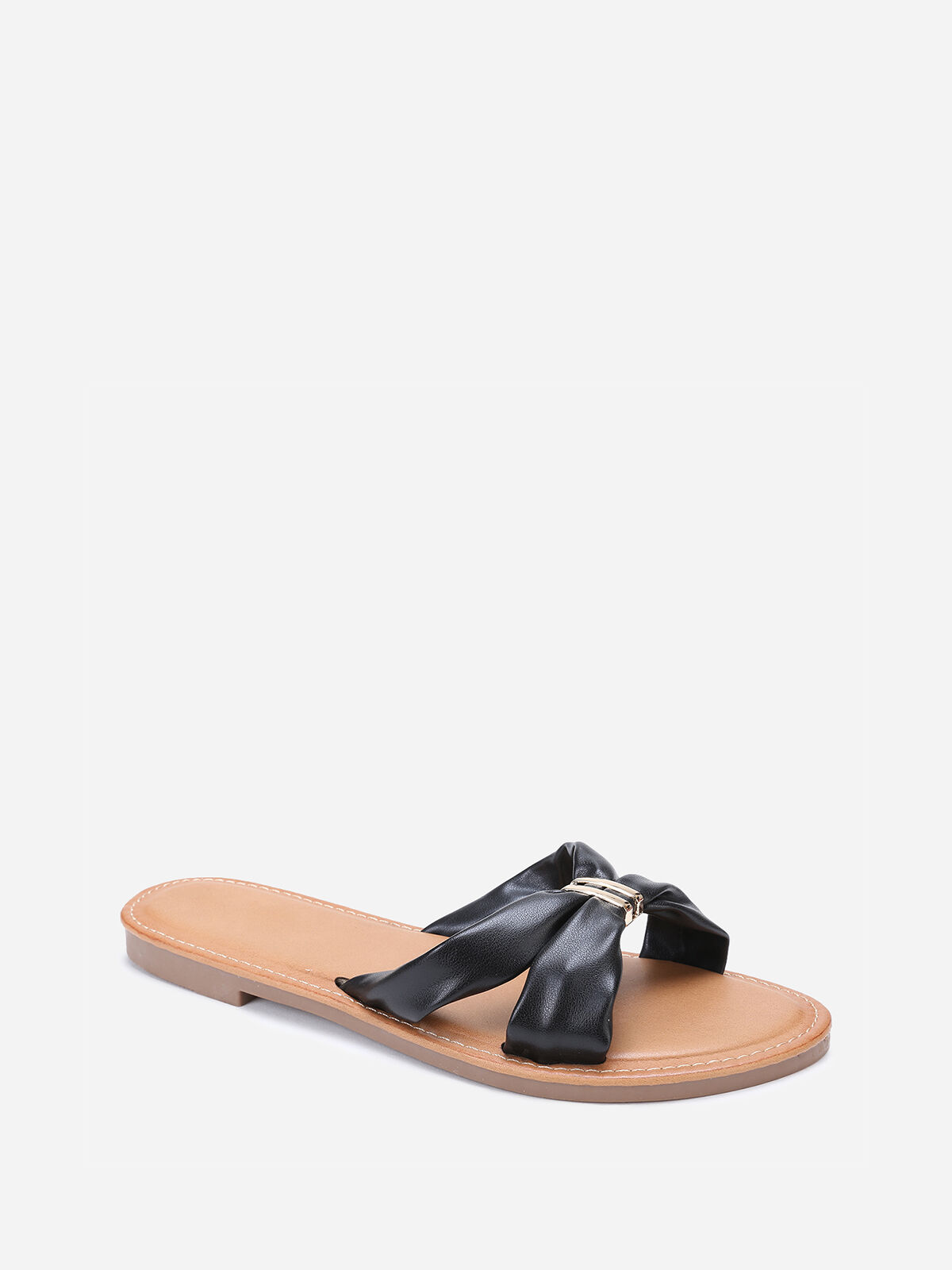 Mules à brides en simili avec boucle- Noir
