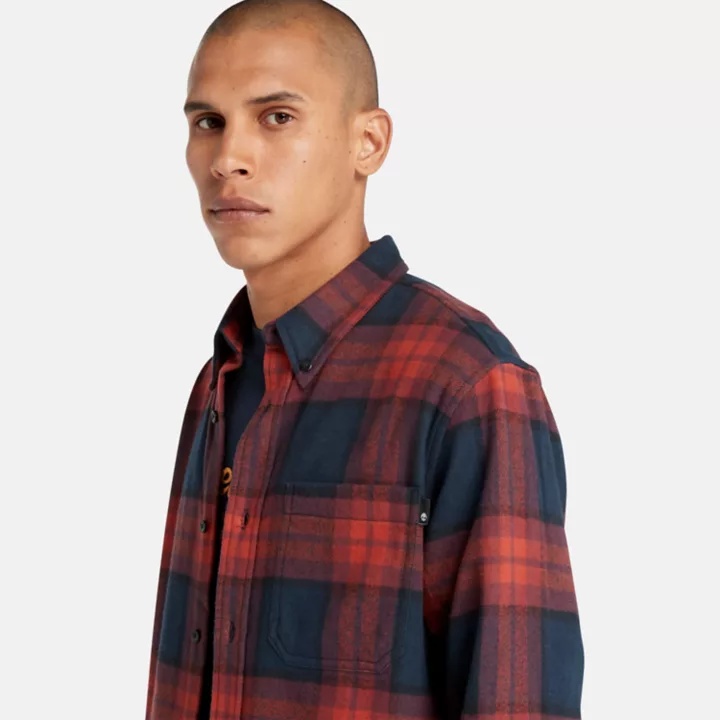 Camisa de flanela xadrez masculina em vermelho/azul