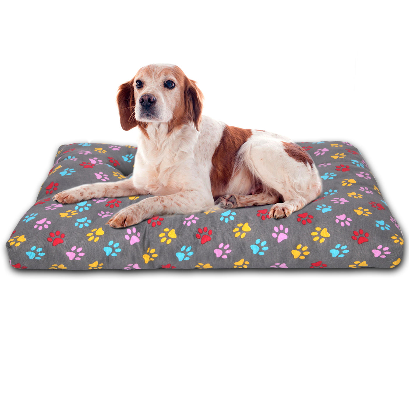 HOME MERCURY - Cama para animais de estimação, colchão para cães, tapete reversível estampado com enchimento de espuma para uso interno e externo (médio, estampa de patas)