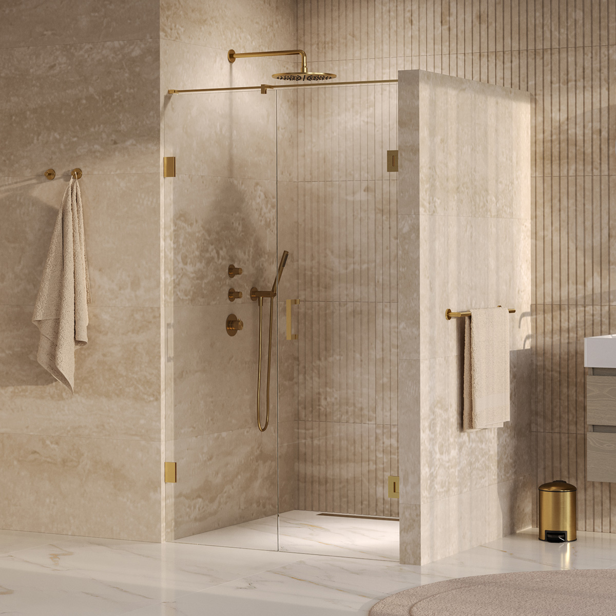 Brauer Void profielloze nisdeur 110cm met draaideur 60cm aan muur messing geborsteld PVD