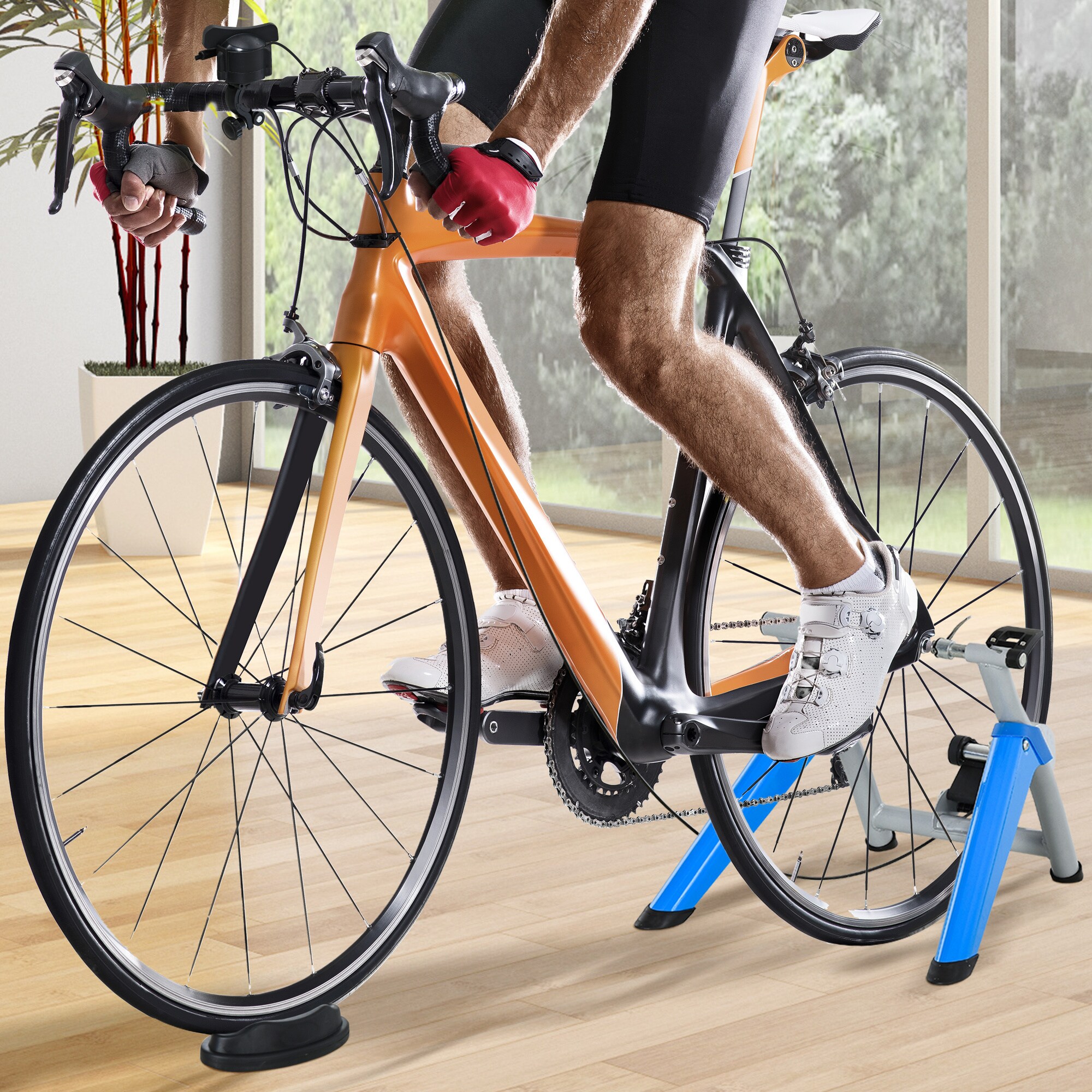 HOMCOM Fahrradtrainer mit Magnetbremse blau, silber 77 x 56 x 47,5 cm (BxTxH)