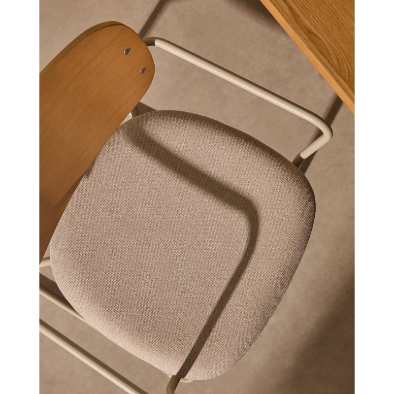 Chaise Meli en placage de frêne avec assise en chenille beige et structure en métal beige