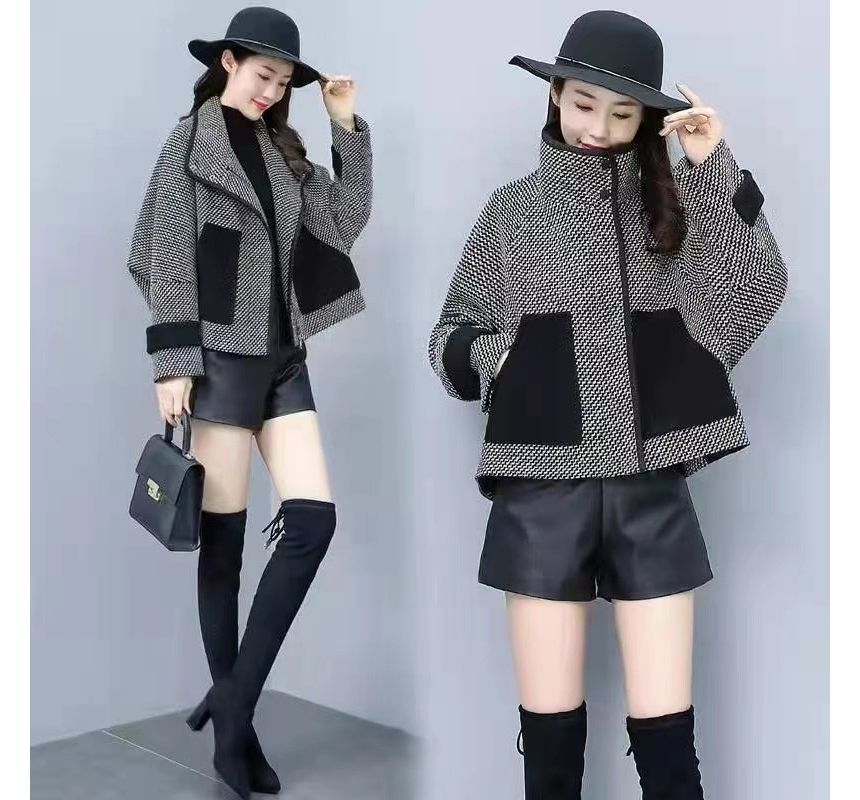 Enpheriado - Tweed jack met hoge hals en contrasterende biezen en rits