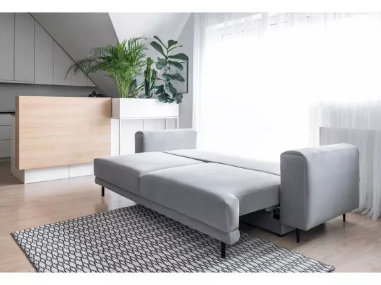 Canapé convertible design 4 places tissu vintage effet cuir beige et pieds métal noir Arkia 260cm