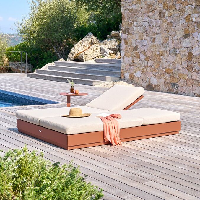 Ensemble lit piscine double ALLURE + table d’appoint VENUZIA Acajou