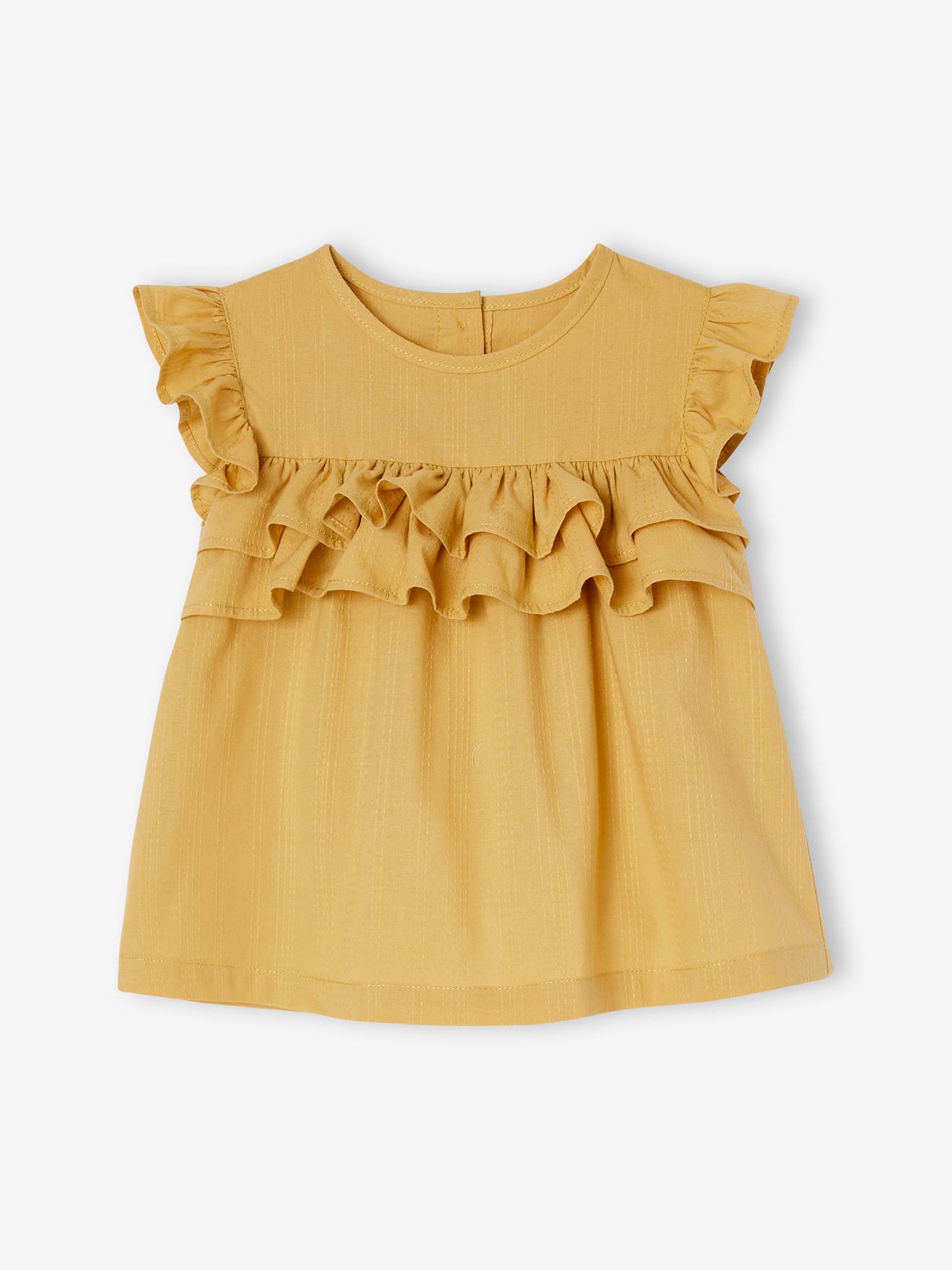 Blusa infantil amarela clara com babados
