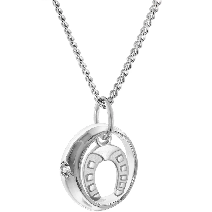 trendor Kinder-Halskette Taufkette 925 Silber Taufring mit Hufeisen silver
