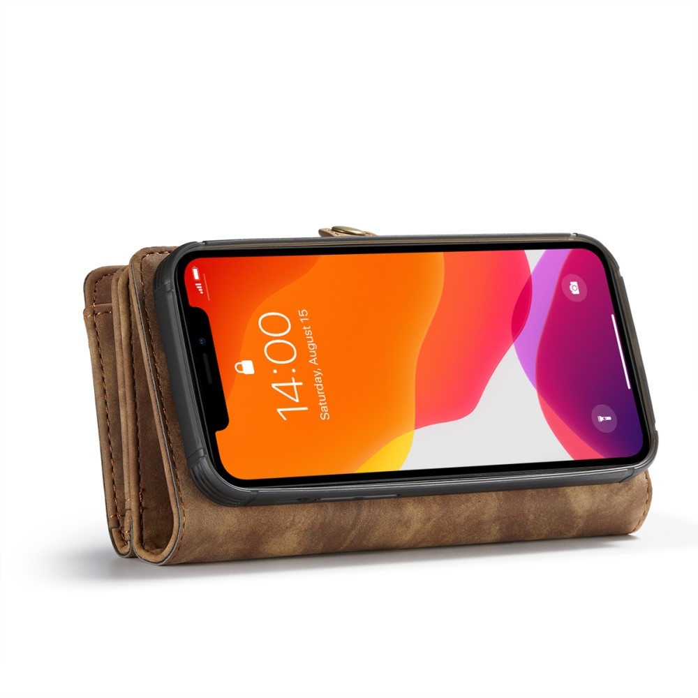 iPhone 12 / iPhone 12 Pro 2in1 Leder Tasche   Magnet Hardcase Karten Etui - Hellbraun