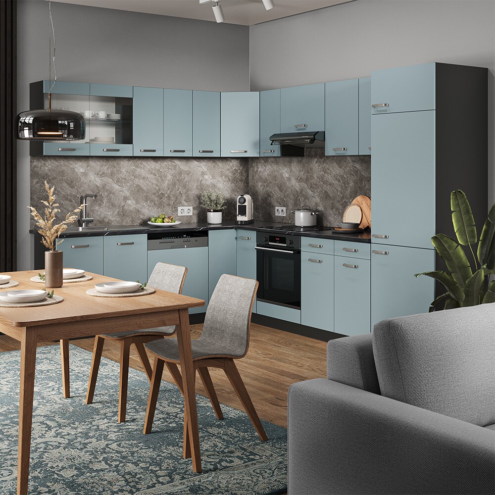 Vicco Eckküche R-Line Solid Anthrazit Blau Grau 287x227 cm modern Küchenschränke Küchenmöbel