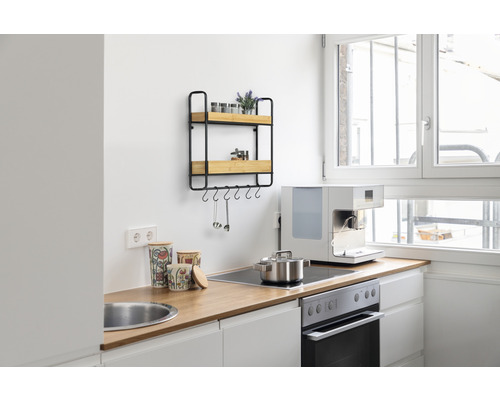Loft wandplank, 2 niveaus, bamboe/zwart